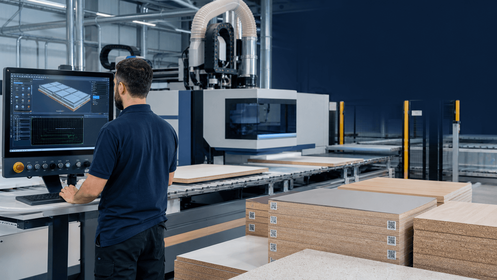 کارخانه هوشمند صنایع چوب مجهز به نرمافزار CAD/CAM، دستگاه CNC و ردیابی قطعات با QR Code